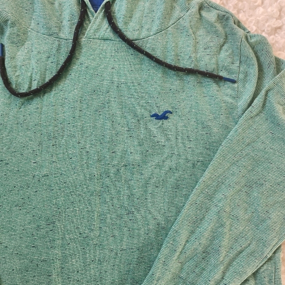 Hollister Men Sz M Hoodie Drawstring Lightweight Blue Teal Cotton Blend Pullover - Picture 8 of 12